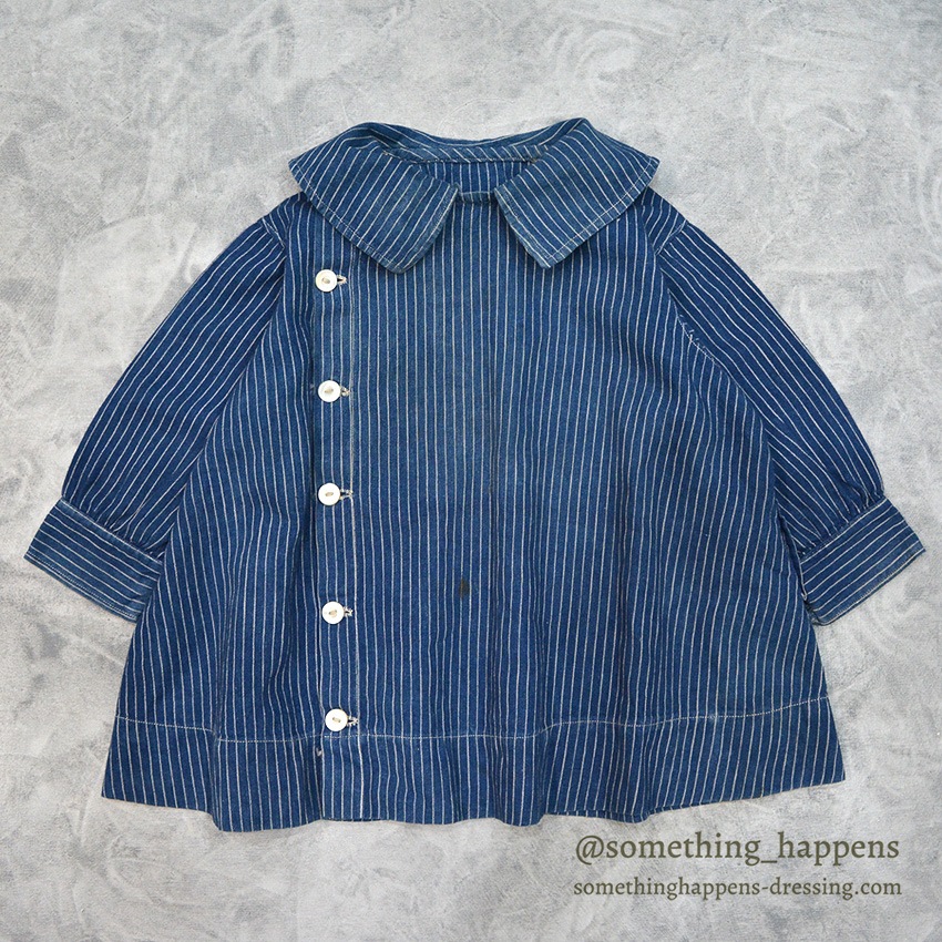 ~1920's ANTIQUE INDIGO STRIPE CALICO KIDS BLOUSE ...