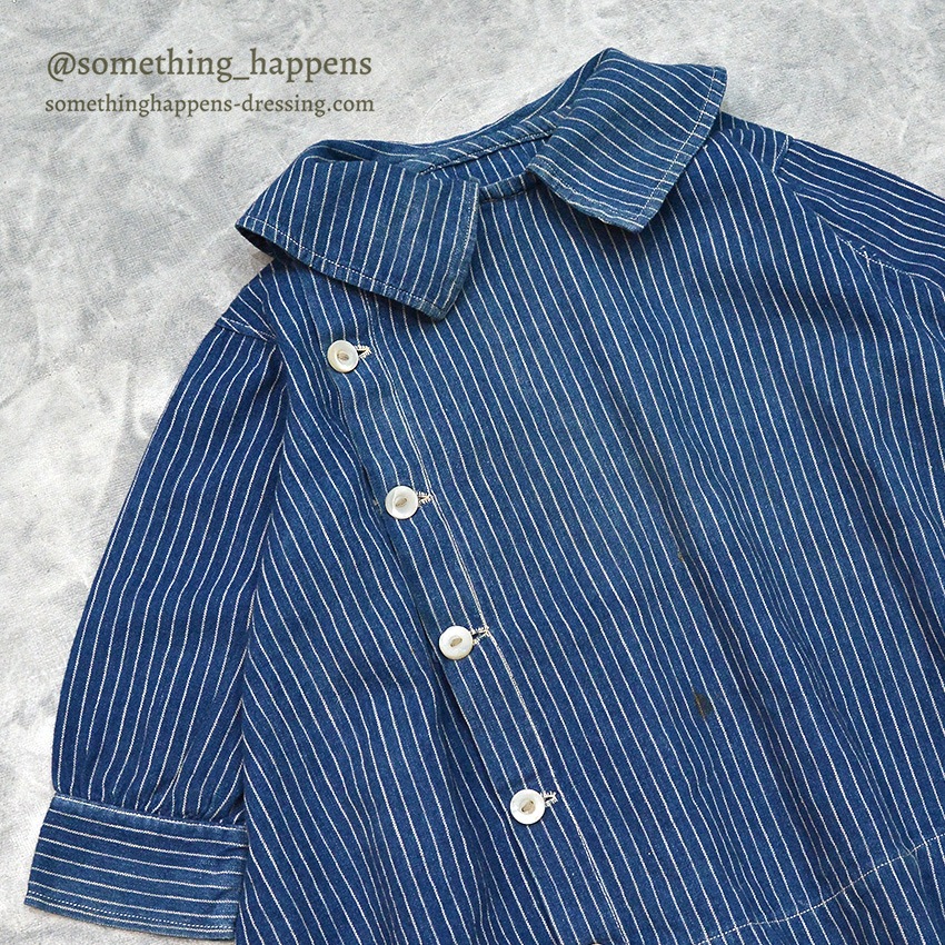 ~1920's ANTIQUE INDIGO STRIPE CALICO KIDS BLOUSE ...