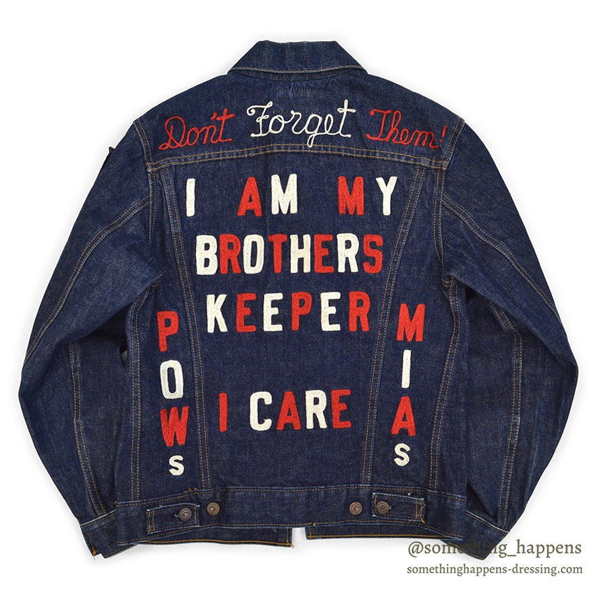 1960's~ LEVI'S 70505-0217 BIGE POW MIA EMBROIDERED DENIM JACKET / SPECIAL ...