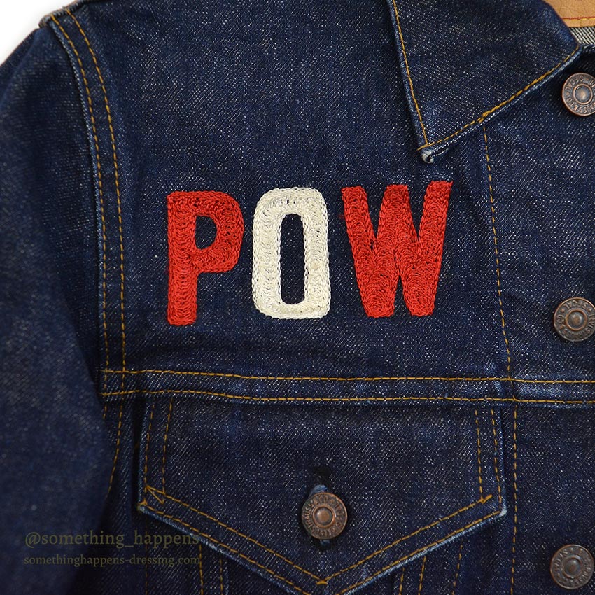 1960's~ LEVI'S 70505-0217 BIGE POW MIA EMBROIDERED DENIM JACKET / SPECIAL ...