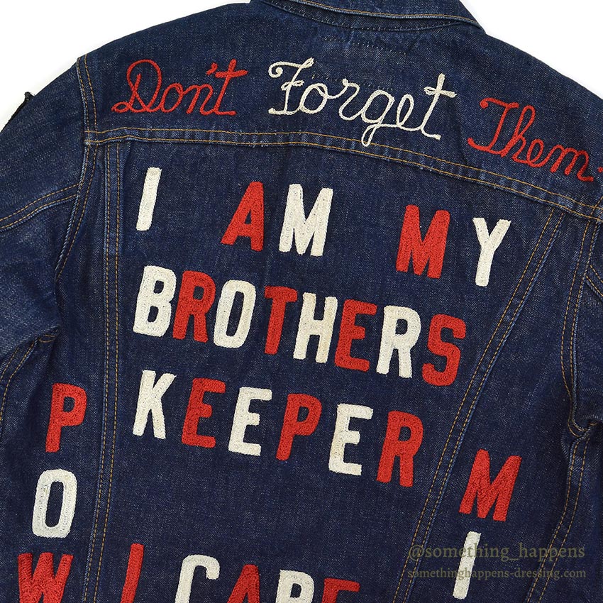 1960's~ LEVI'S 70505-0217 BIGE POW MIA EMBROIDERED DENIM JACKET / SPECIAL ...