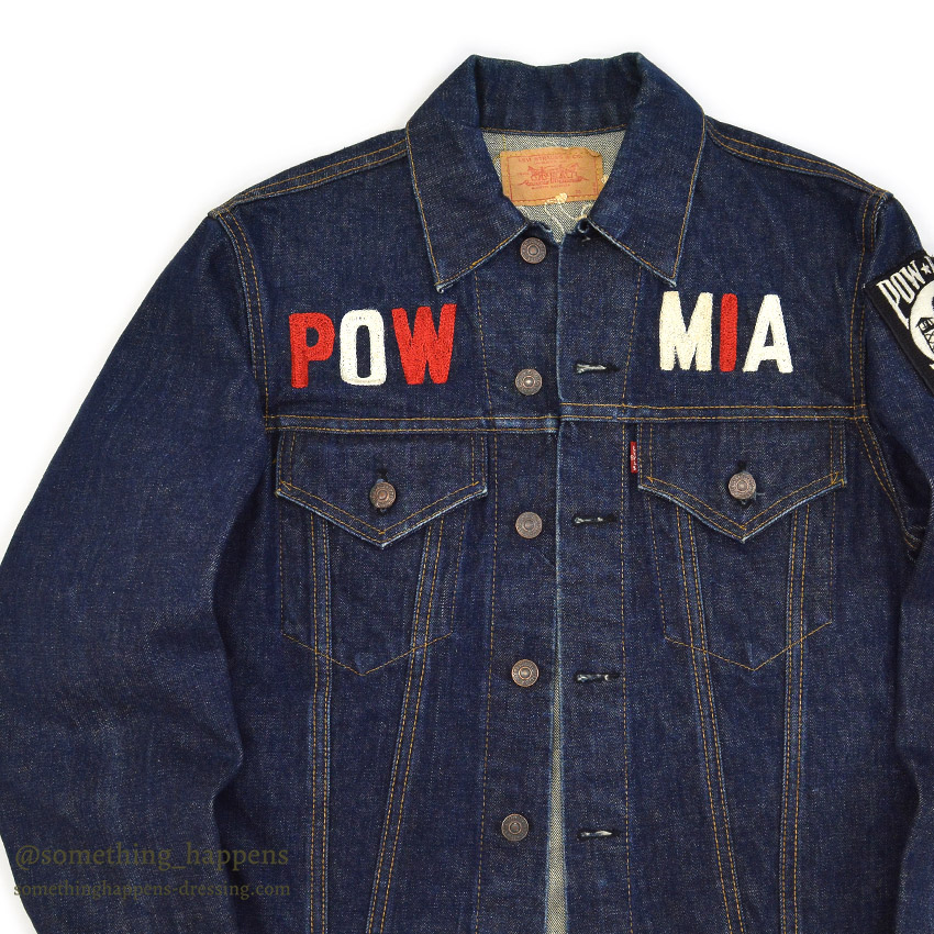 1960's~ LEVI'S 70505-0217 BIGE POW MIA EMBROIDERED DENIM JACKET / SPECIAL ...