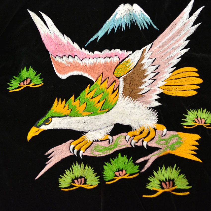 日本製 刺繍 別珍スカジャン　YKK製ジップ 50's Deadstock JAPAN SOUVENIR JACKET スカジャン 黒別珍 YKK