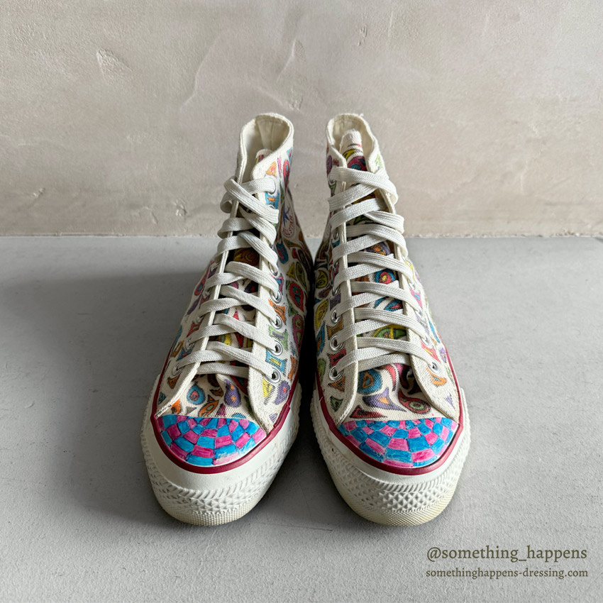 1980's CONVERSE ALL STAR HI / PSYCHEDELIC PAISLEY HAND PAINT ... 61/2