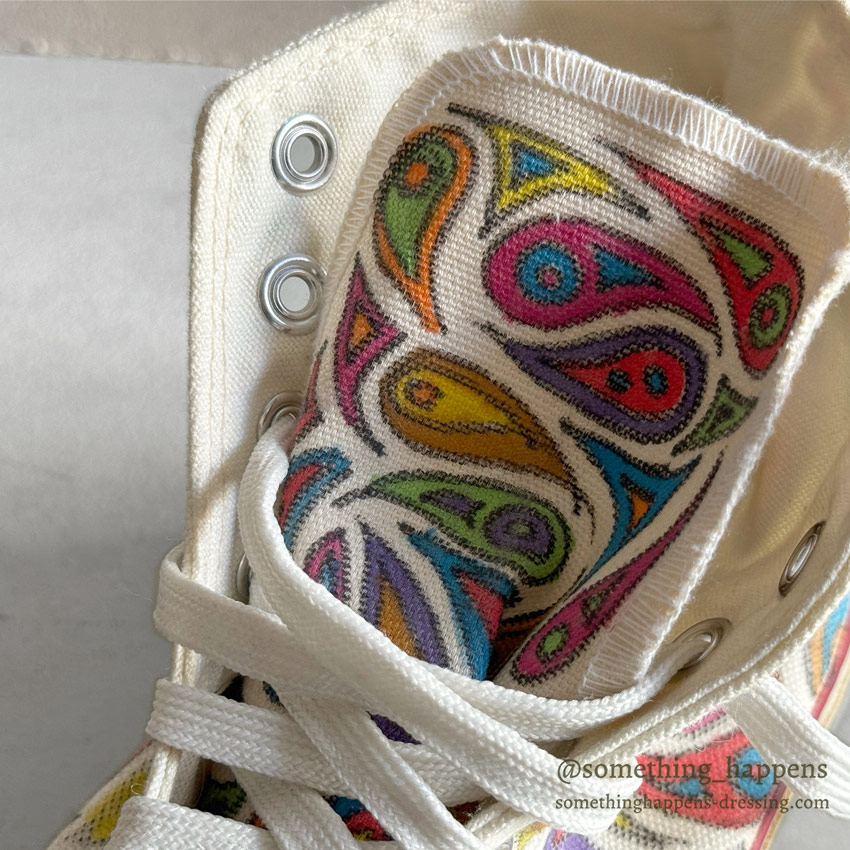 1980's CONVERSE ALL STAR HI / PSYCHEDELIC PAISLEY HAND PAINT ... 61/2
