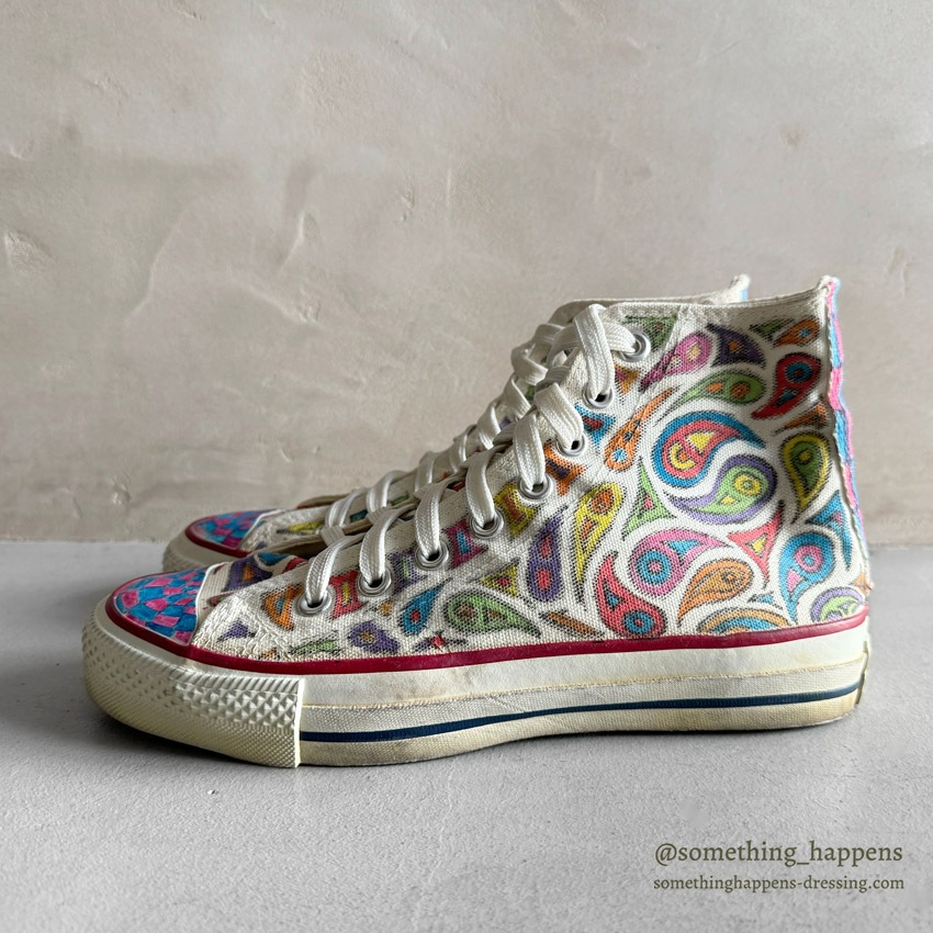 1980's CONVERSE ALL STAR HI / PSYCHEDELIC PAISLEY HAND PAINT ... 61/2