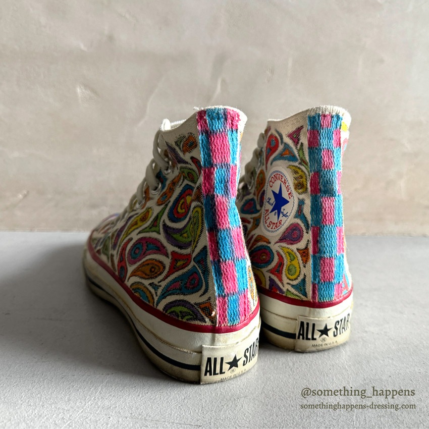 1980's CONVERSE ALL STAR HI / PSYCHEDELIC PAISLEY HAND PAINT ... 61/2