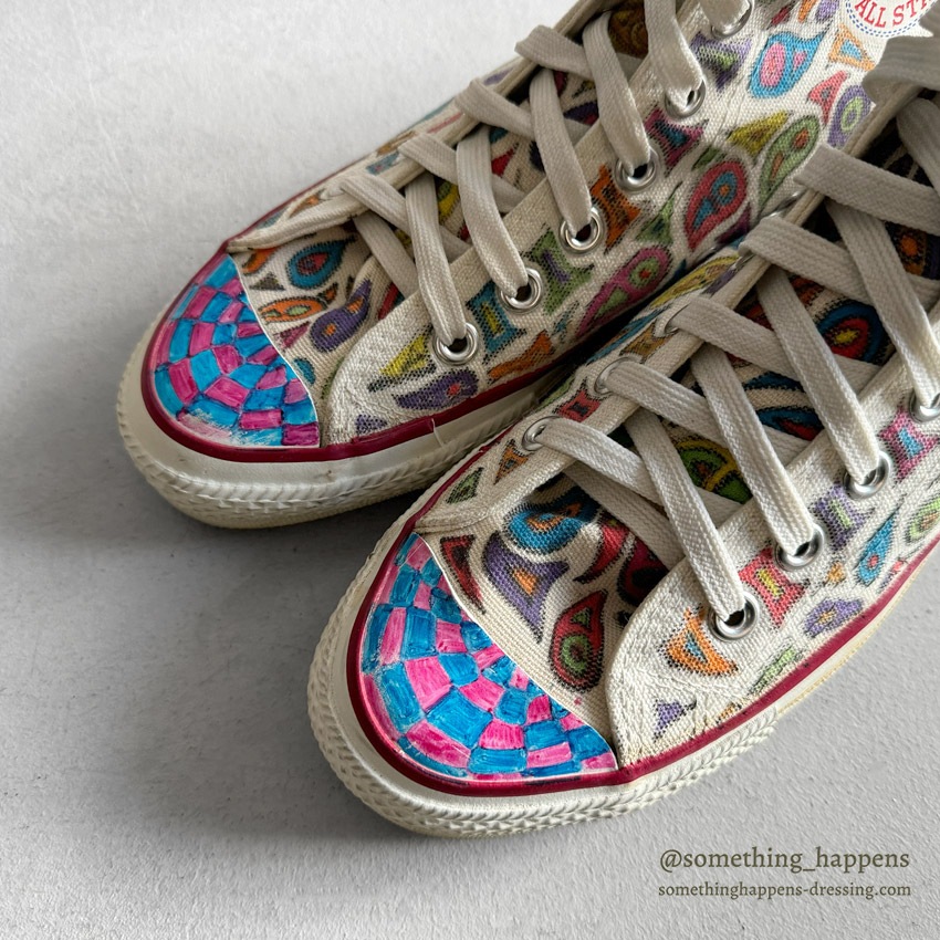 1980's CONVERSE ALL STAR HI / PSYCHEDELIC PAISLEY HAND PAINT ... 61/2
