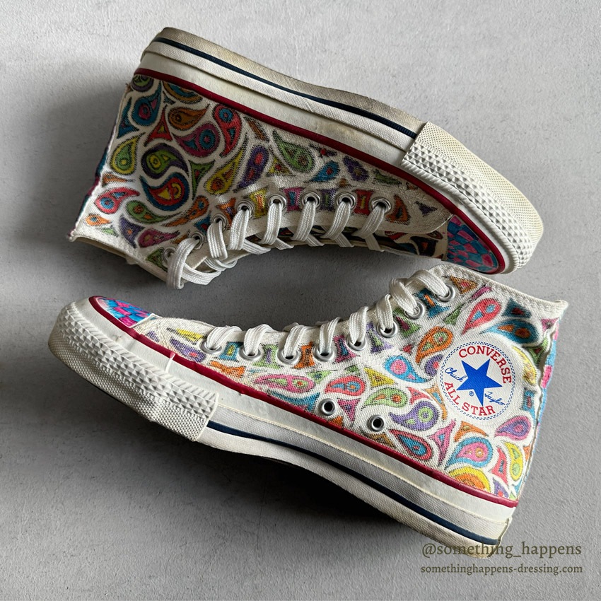 1980's CONVERSE ALL STAR HI / PSYCHEDELIC PAISLEY HAND PAINT ... 61/2