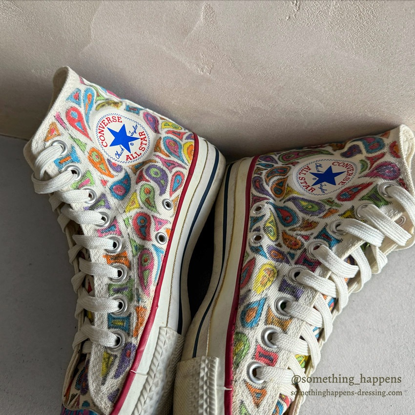 1980's CONVERSE ALL STAR HI / PSYCHEDELIC PAISLEY HAND PAINT ... 61/2