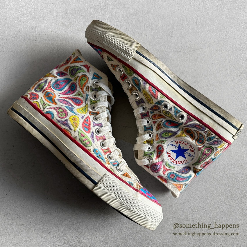 1980's CONVERSE ALL STAR HI / PSYCHEDELIC PAISLEY HAND PAINT ... 61/2