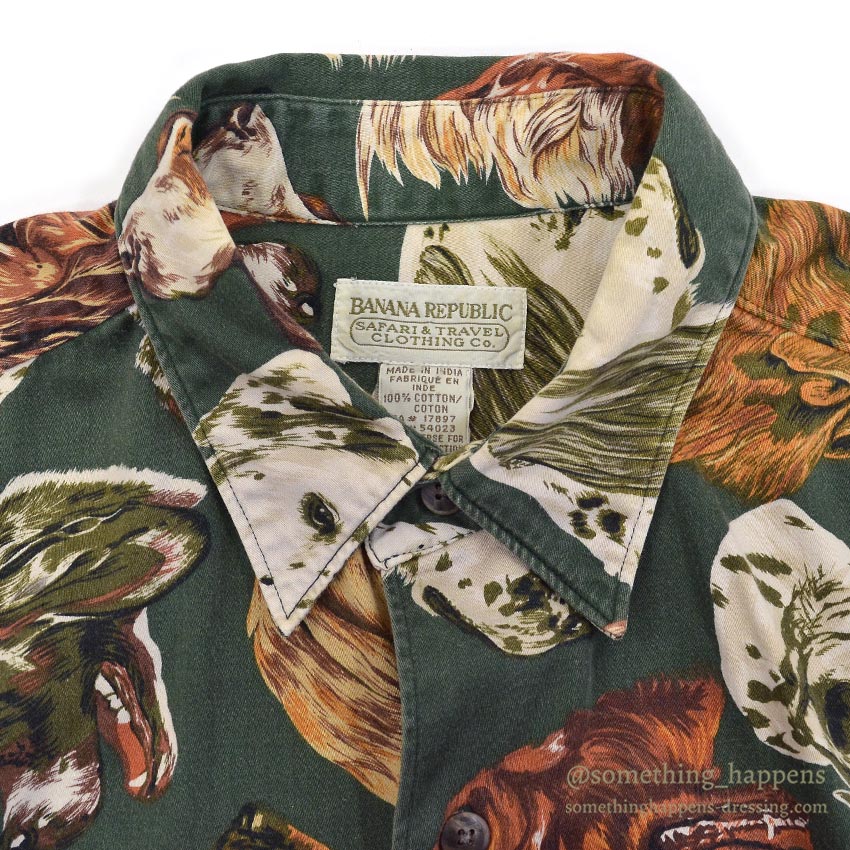 1980's BANANA REPUBLIC SAFARI & TRAVEL DOG PRINT SHIRT 1 ... M