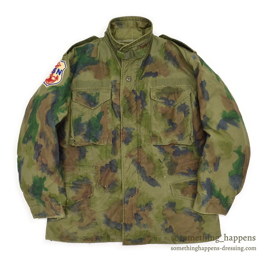 1970's M-65 U.S.N. MIUW-604 HAND PAINTED CAMO FIELD JACKET WITH LINER ... M-R