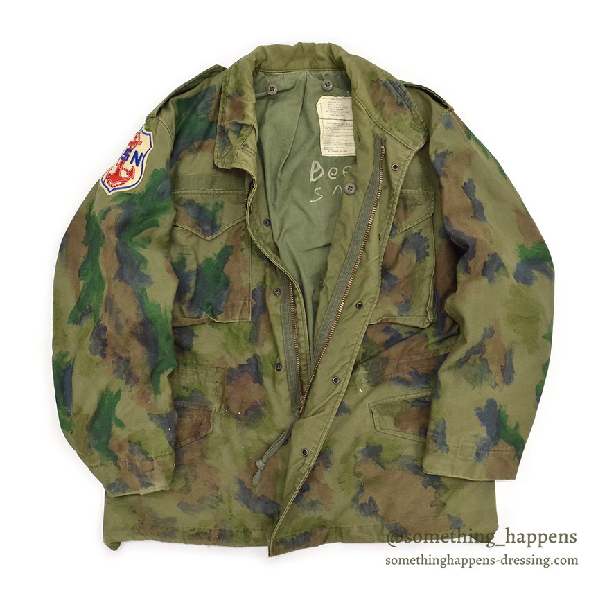 1970's M-65 U.S.N. MIUW-604 HAND PAINTED CAMO FIELD JACKET WITH LINER ... M-R