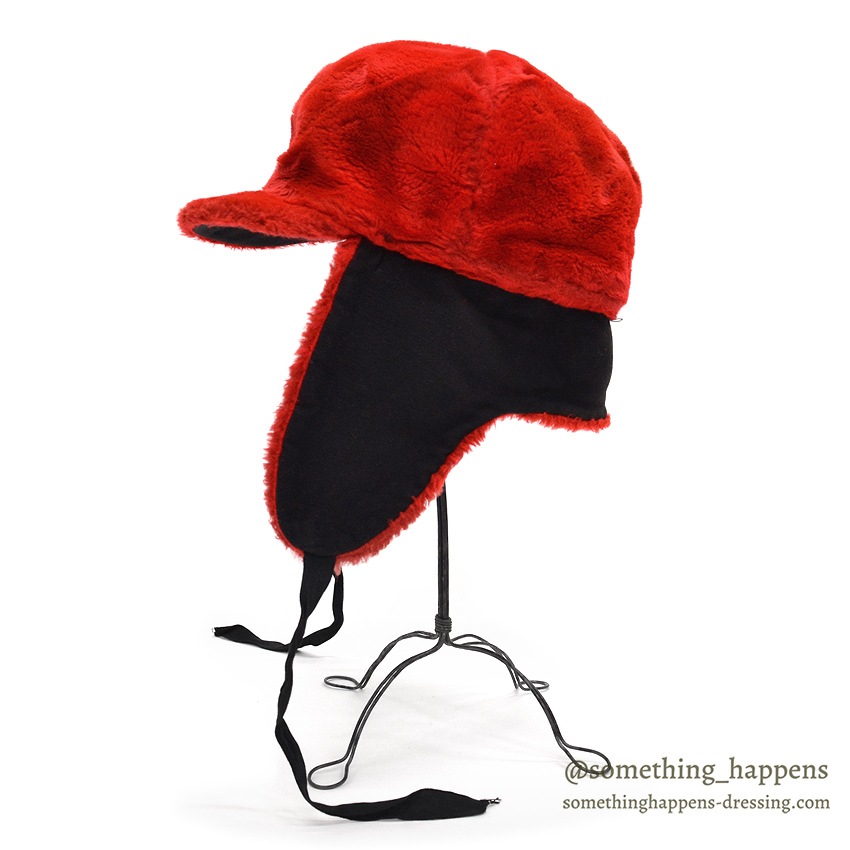 1960's~ RED FAUX FUR TRAPPER HAT ... XL