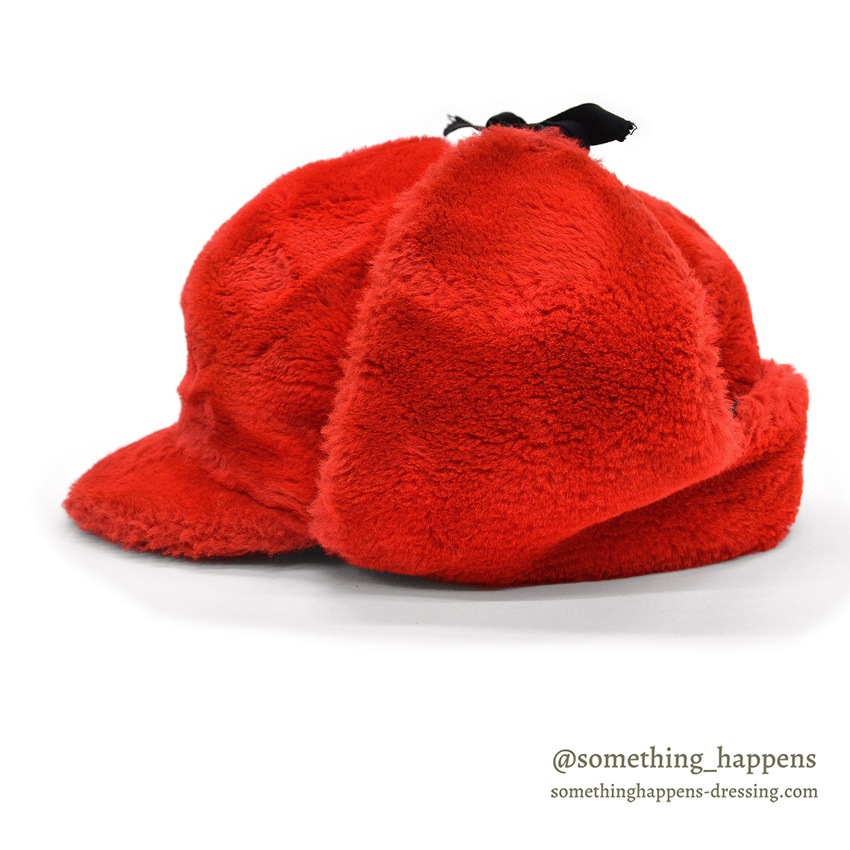 1960's~ RED FAUX FUR TRAPPER HAT ... XL