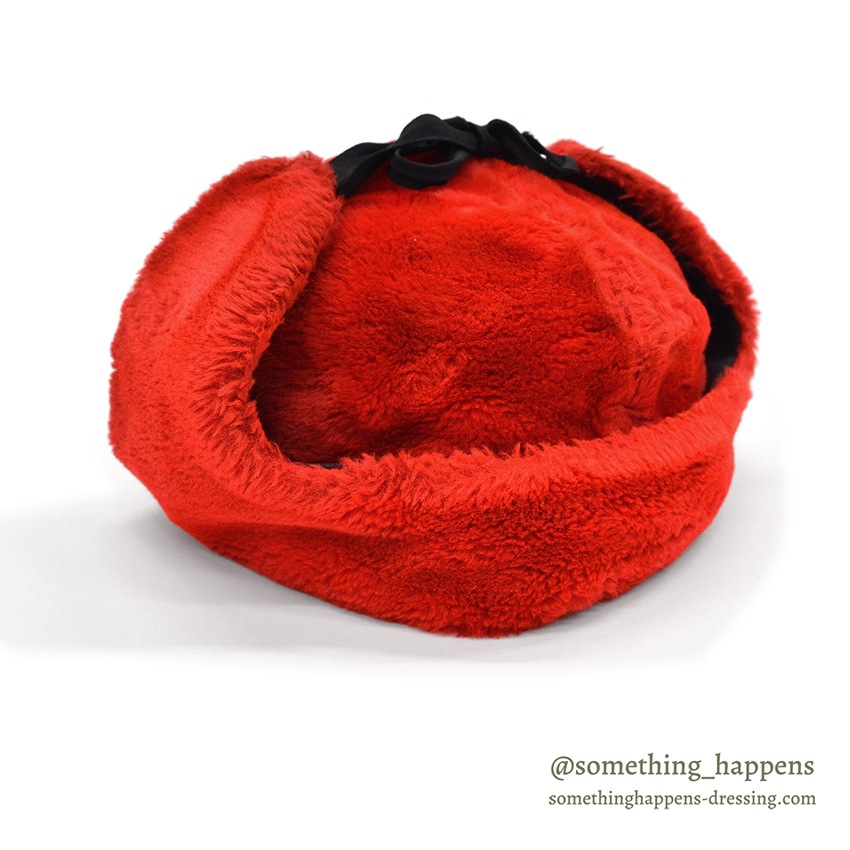 1960's~ RED FAUX FUR TRAPPER HAT ... XL