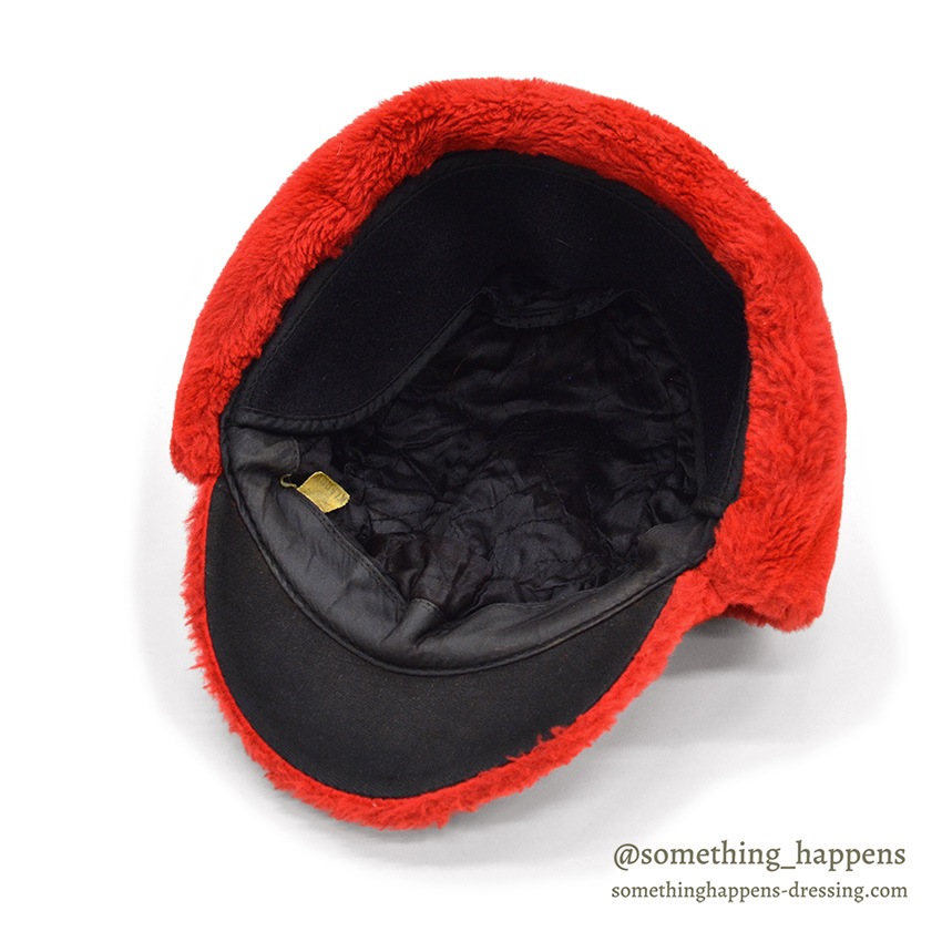 1960's~ RED FAUX FUR TRAPPER HAT ... XL