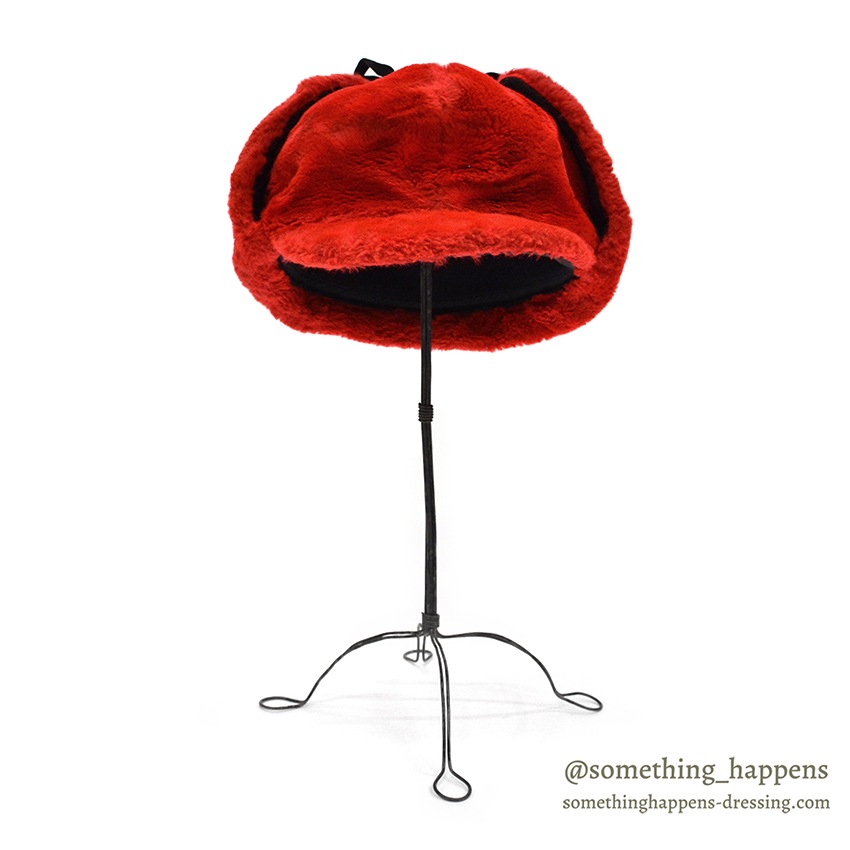 1960's~ RED FAUX FUR TRAPPER HAT ... XL