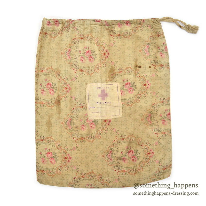 1910's~ WW1 ERA AMERICAN RED CROSS FLORAL FABRIC DITTY BAG ...