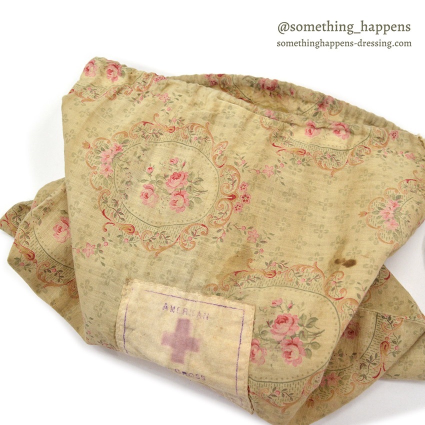 1910's~ WW1 ERA AMERICAN RED CROSS FLORAL FABRIC DITTY BAG ...