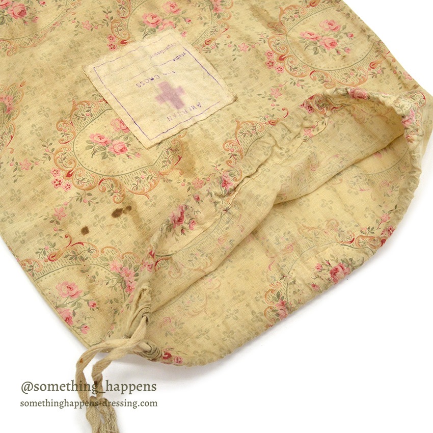 1910's~ WW1 ERA AMERICAN RED CROSS FLORAL FABRIC DITTY BAG ...