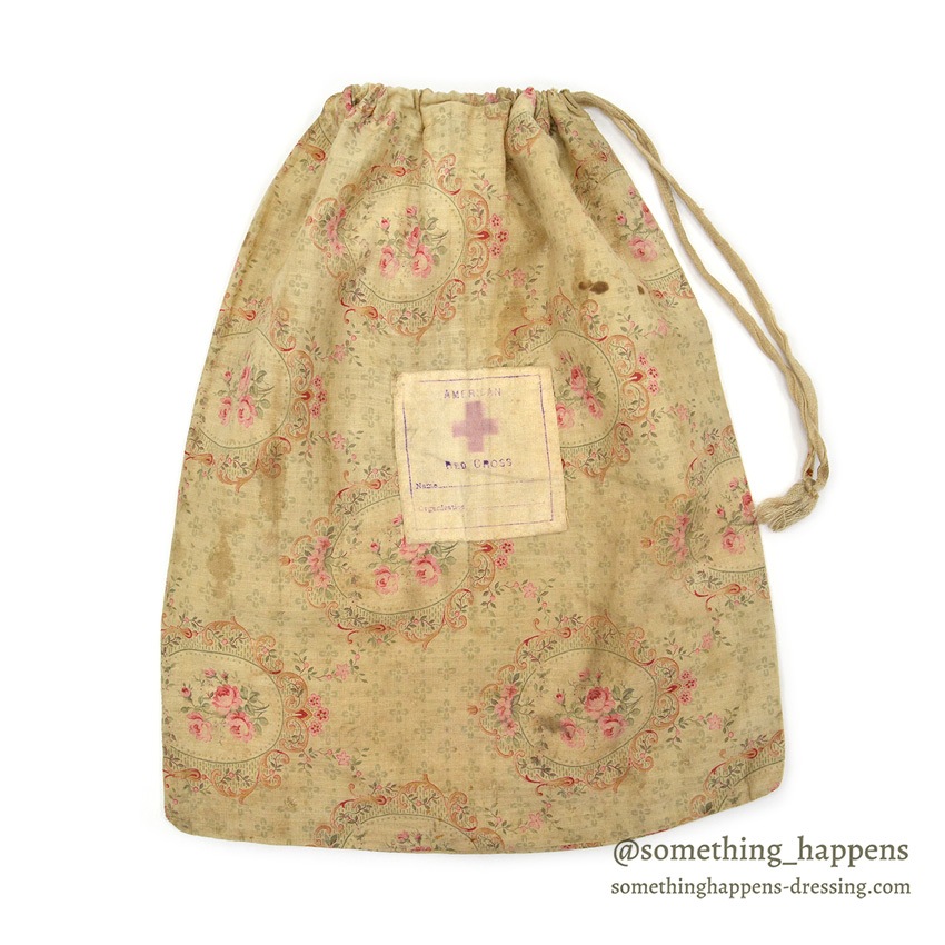 1910's~ WW1 ERA AMERICAN RED CROSS FLORAL FABRIC DITTY BAG ...
