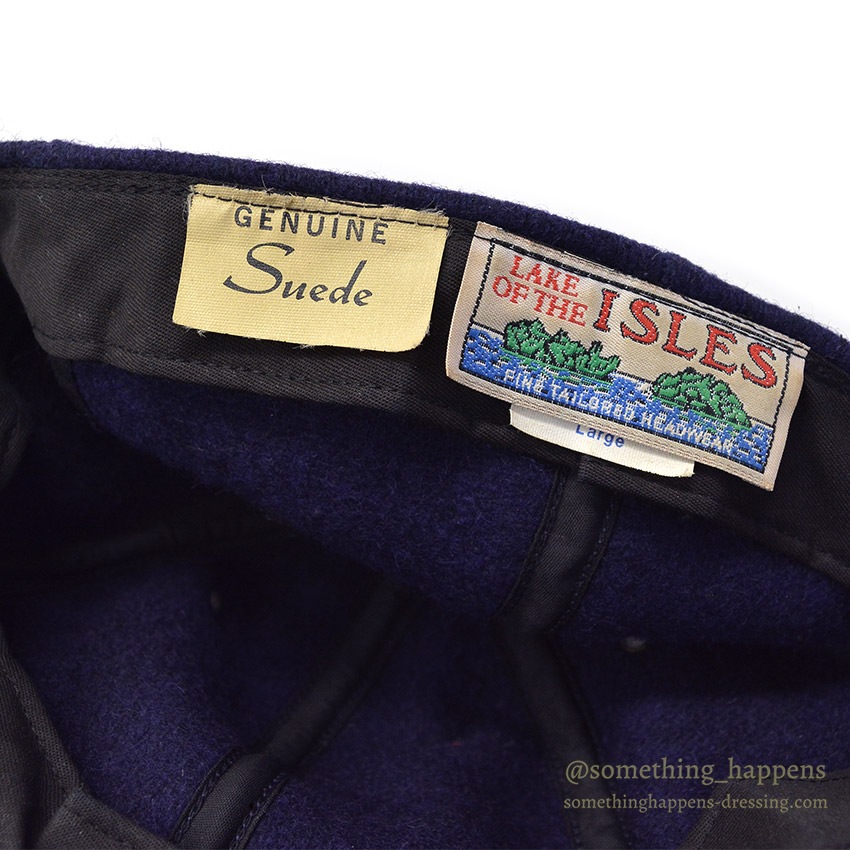 1990's LAKE OF THE ISLES NAVY WOOL / SUEDE LEATHER CAP... L