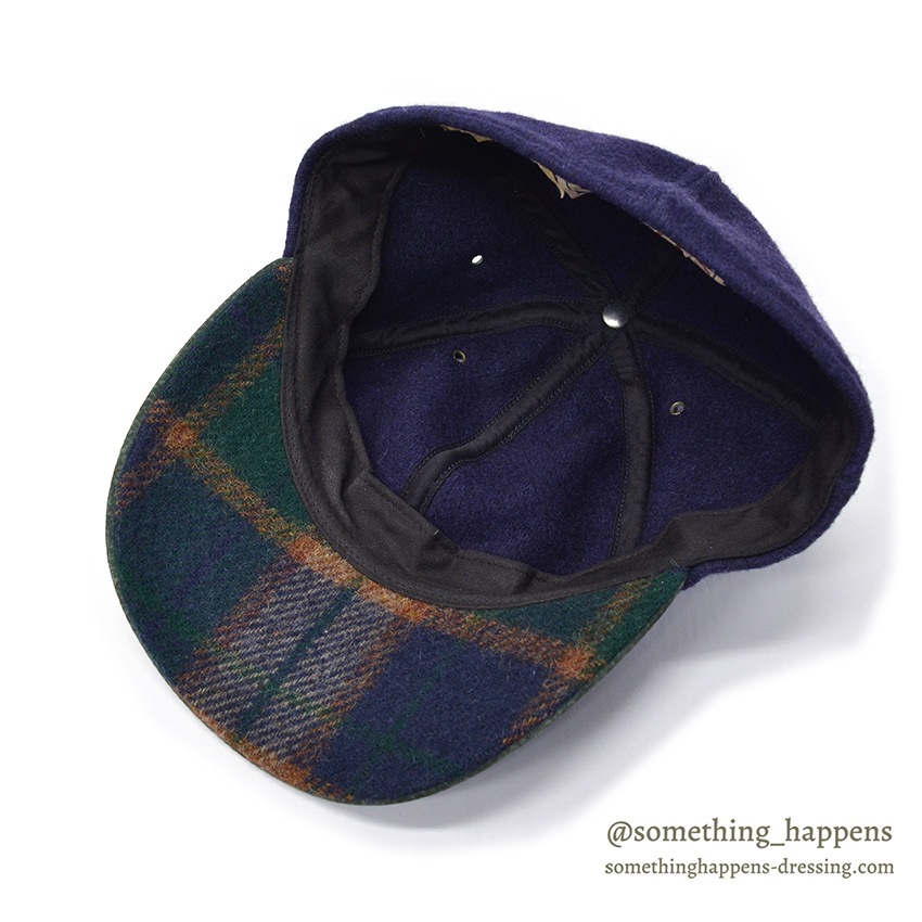 1990's LAKE OF THE ISLES NAVY WOOL / SUEDE LEATHER CAP... L