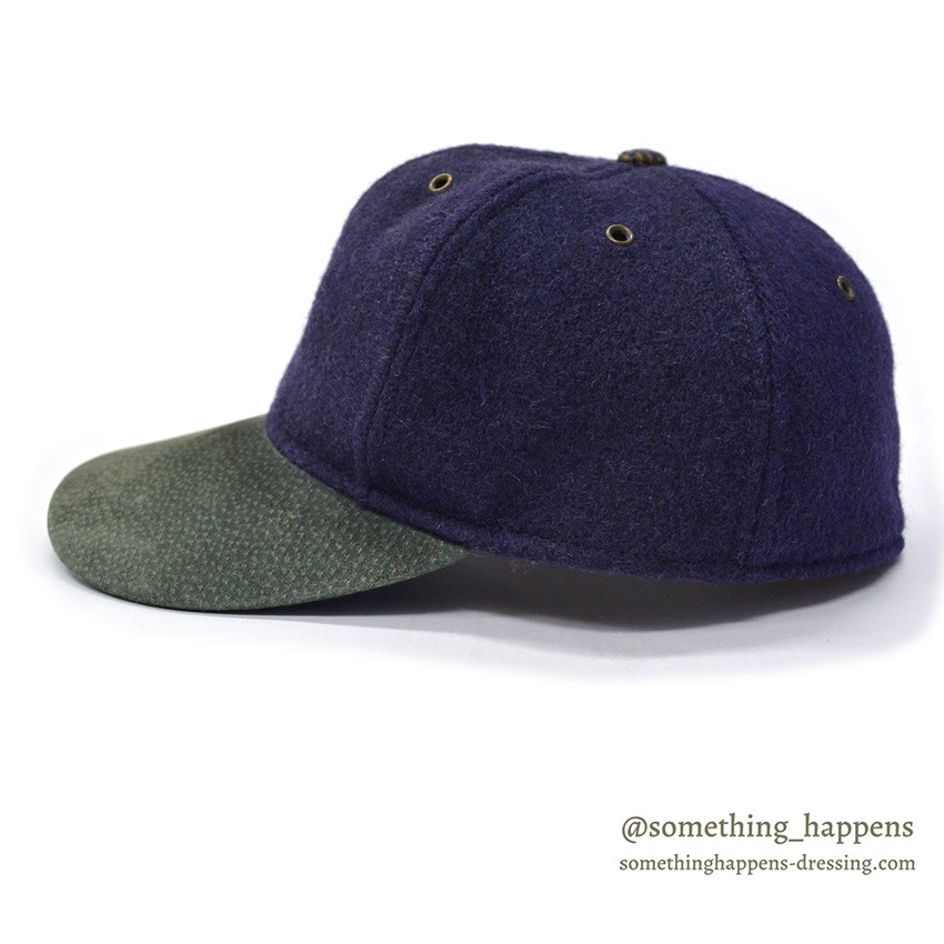 1990's LAKE OF THE ISLES NAVY WOOL / SUEDE LEATHER CAP... L