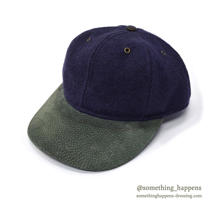 1990's LAKE OF THE ISLES NAVY WOOL / SUEDE LEATHER CAP... L
