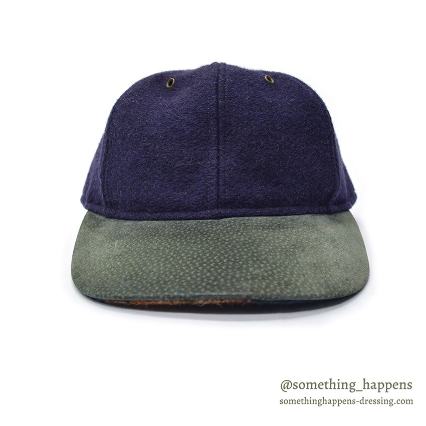 1990's LAKE OF THE ISLES NAVY WOOL / SUEDE LEATHER CAP... L