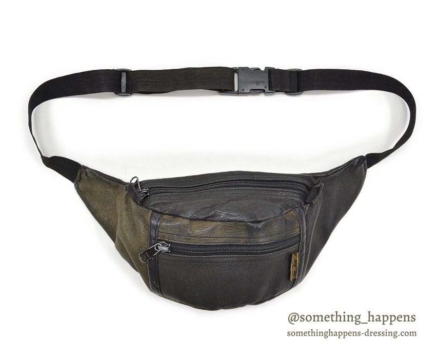 1980's EDDIE BAUER LEATHER FANNY PACK BLACK NEW ARRIVALS SomethingHappens