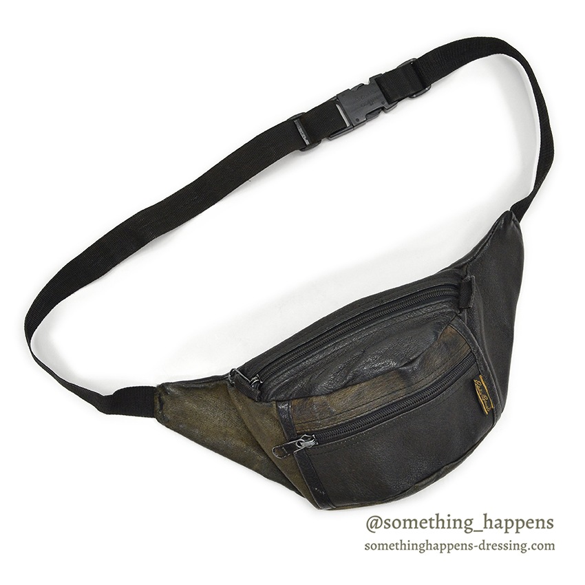 1980's EDDIE BAUER LEATHER FANNY PACK BLACK NEW ARRIVALS SomethingHappens