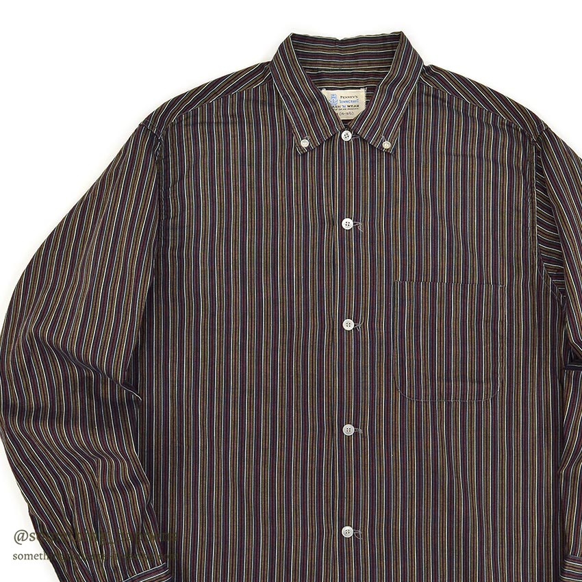 1960's TOWNCRAFT MULTI STRIPE B/D SHIRT ... M
