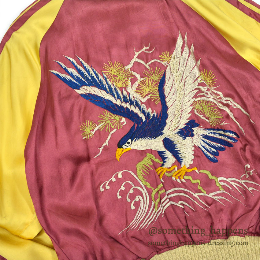 70's スカジャン 鷹 vintage souvenirjacket 1940's~ JAPAN SOUVENIR JACKET スカジャン 鷹虎 TTS ジッパー