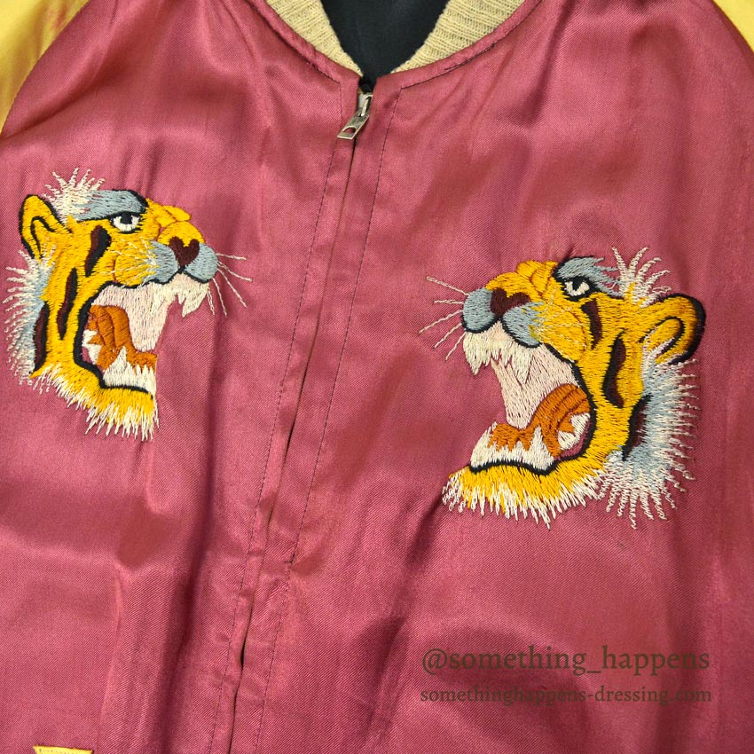 70's スカジャン 鷹 vintage souvenirjacket 1940's～ JAPAN SOUVENIR JACKET スカジャン 鷹虎 TTS ジッパー