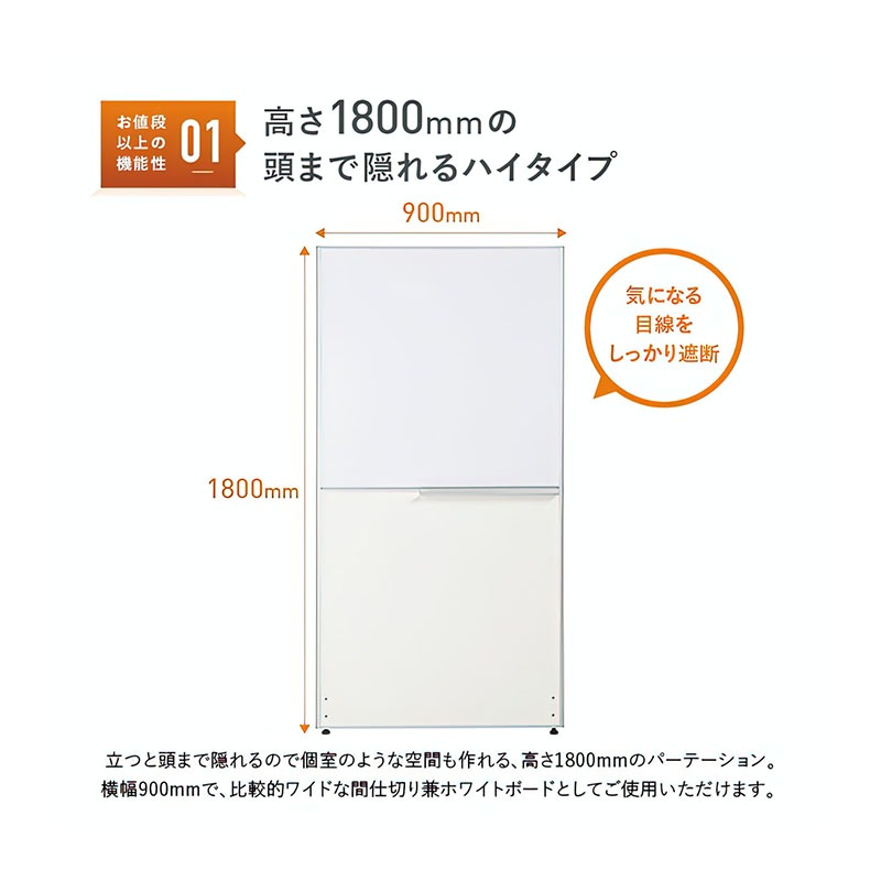 ホワイトボードパーテーション（H1800×W900）  PM0618-WH