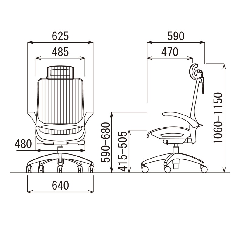 ヘッドレスト付き肘付きタイプ　アルミ脚　MS-1655HGR（M12）