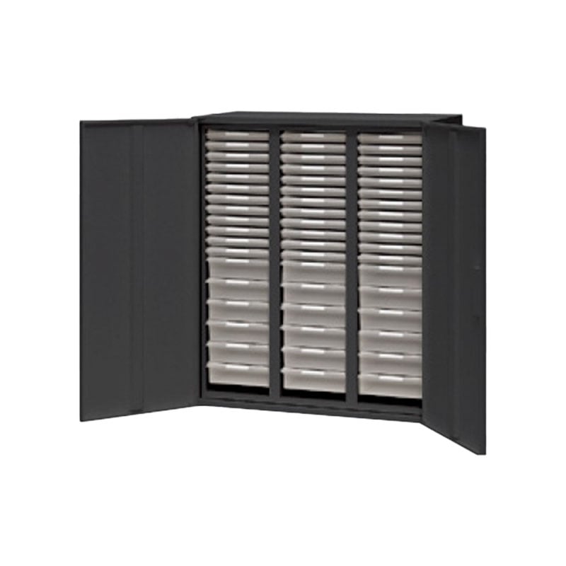 トレー書庫(扉付下置用・W900mm)コンビ型:A4用(3列浅型12段・深型6段) CW-0911KALC-BB