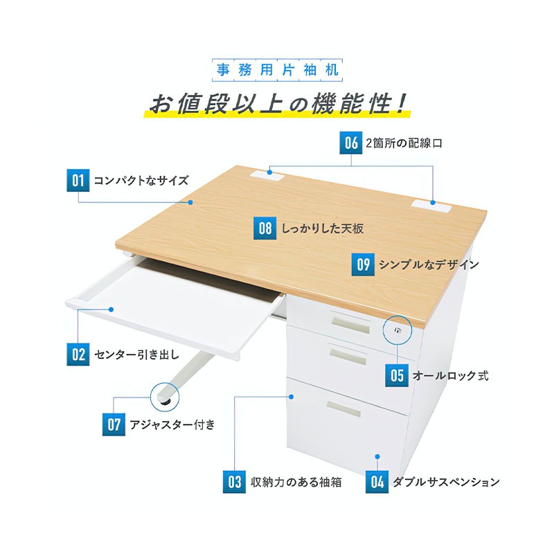 事務用ナチュラル片袖机（W1000×D700×H700）KDN-107S