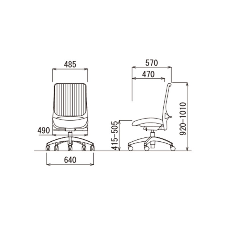 ヘッドレスト付き肘なしタイプ 樹脂脚 MS-1605HBK(F12)