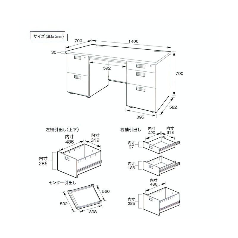 事務用ホワイト両袖机（W1400×D700×H700）KDW-147W