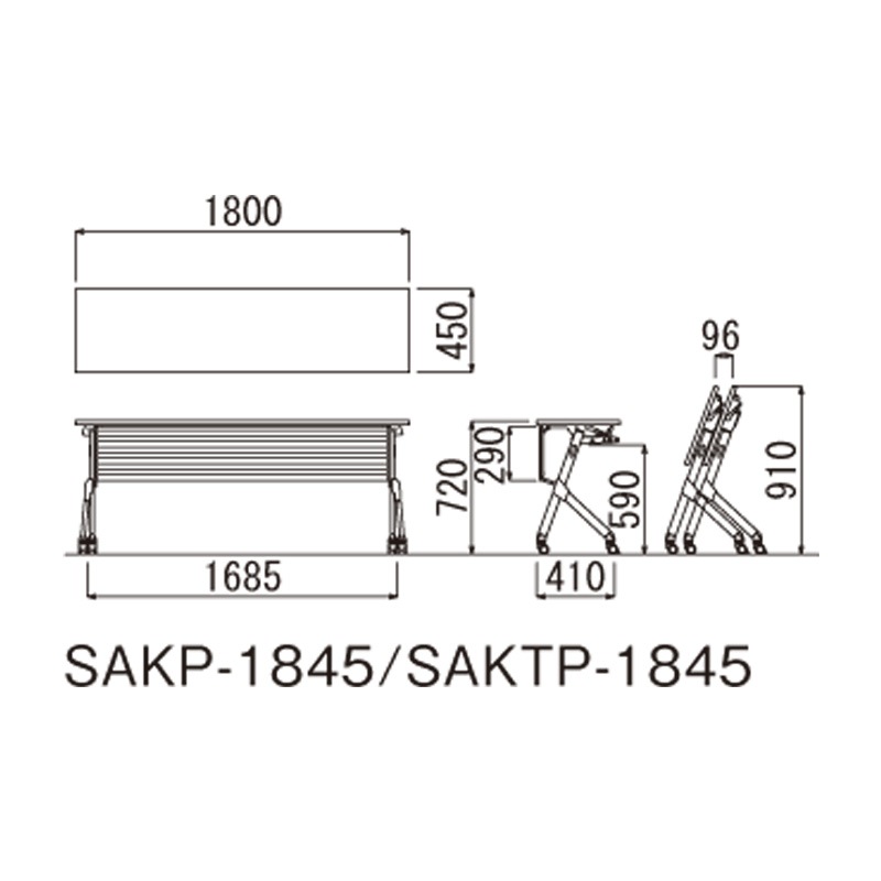 SAKPテーブル(棚なし・パネル付きタイプ)SAKP-1845(M4)