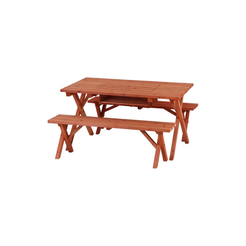 杉材 BBQテーブル＆ベンチセット （コンロスペース付） C/D:81761  