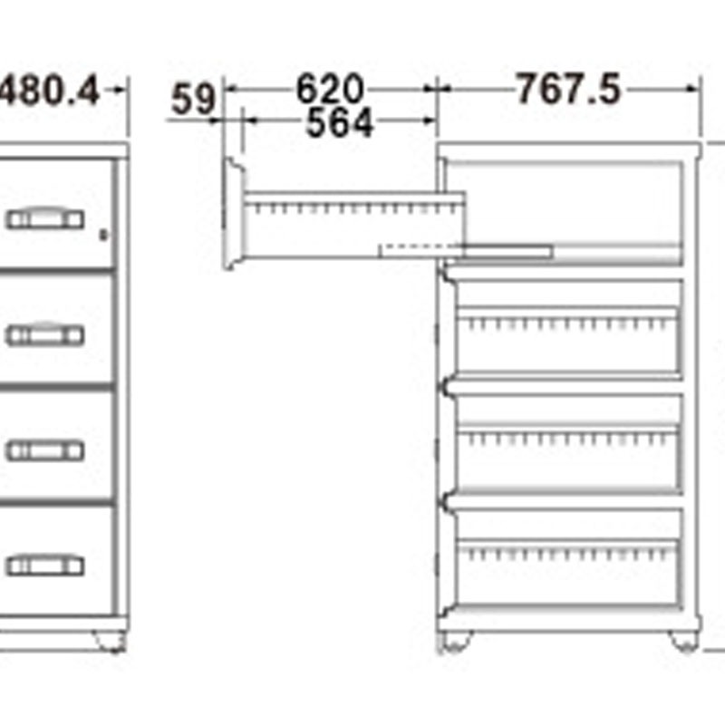 耐火キャビネット RAシリーズ　オールロックシリンダー式 4段 RA4-4G