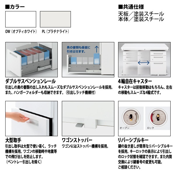 オフィスワゴン B4-3段タイプ 【搬入設置に業者がお伺い】 W39.5xD58.5xH60.6cm 脇机 サイドワゴン ワゴン オフィスデスク用