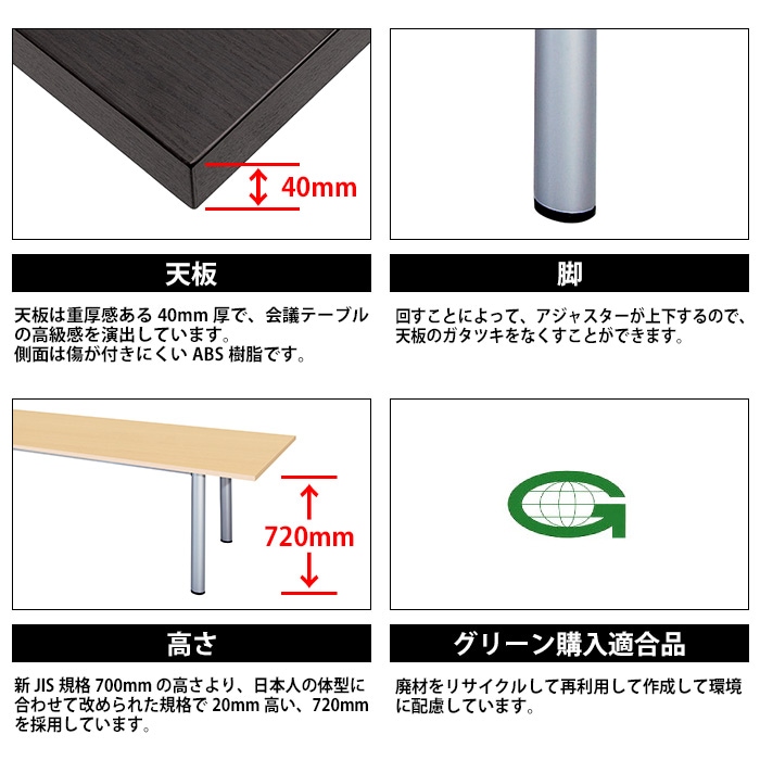 ミーティングテーブル セット 4人用 LSD-2412RSET 会議用テーブル LSD-2412R (幅240x奥行120x高さ72cm) 1台 + オフィスチェア FTX-20 4脚 【法人様配送料無料(北海道 沖縄 離島を除く)】 会議用テーブルセット フリーアドレスデスク