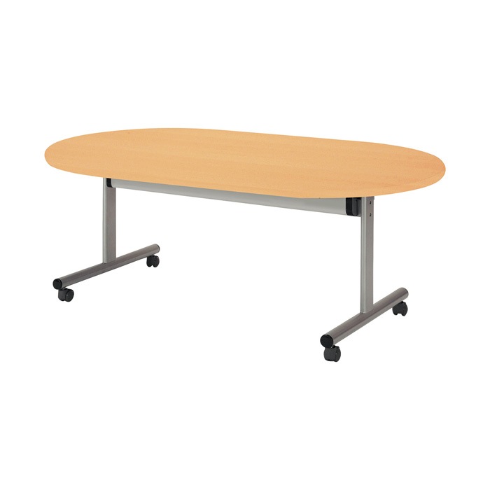 会議用テーブル 折りたたみ キャスター付 E-TOY-1890R 幅180x奥行90x高さ70cm 楕円型 法人様配送料無料(北海道 沖縄 離島を除く) フラップテーブル スタッキングテーブル 会議用テーブル ミーティングテーブル 会議室