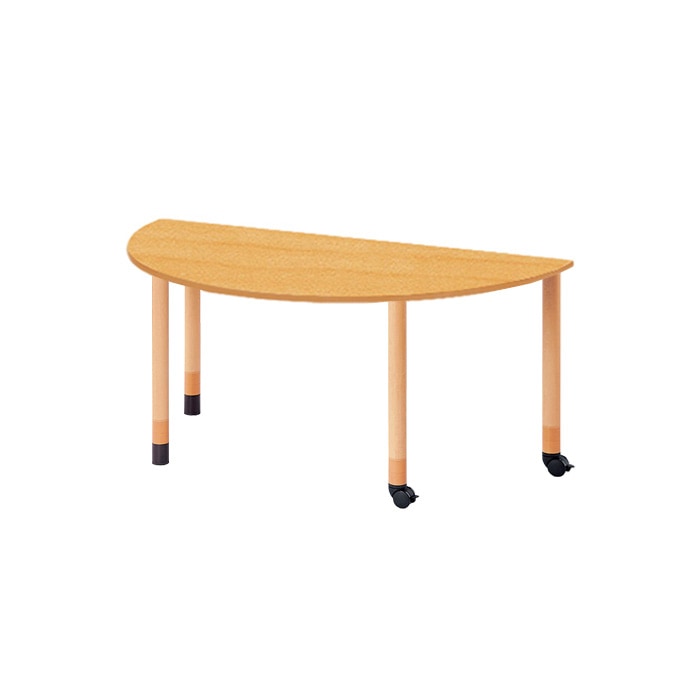 介護用テーブル 上下昇降3段階 車椅子対応 E-FPA-1890HRC 幅180x奥行90x高さ66・70・74cm 半円型 キャスター脚